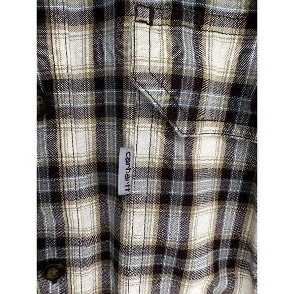 Carhartt Plaid Relaxed Fit Long Sleeve Button Down Work Shirt Gray Men's Medium - Picture 5 of 7